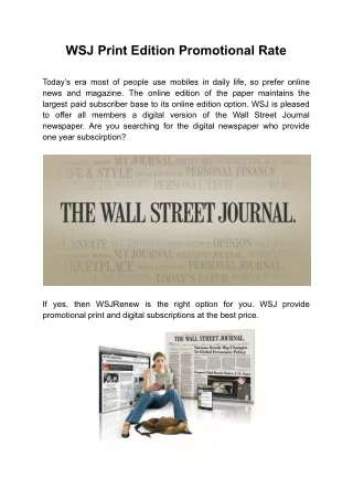 WSJ Print Edition Promotional Rate