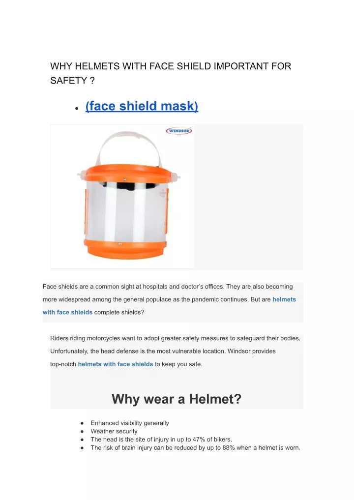 why helmets with face shield important for safety
