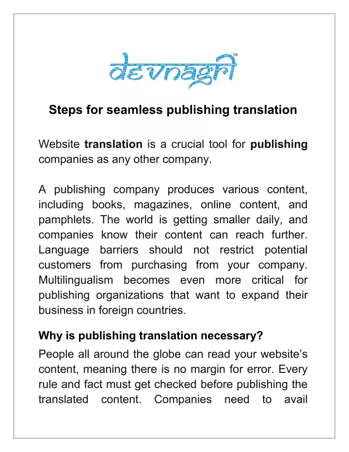 steps for seamless publishing translation