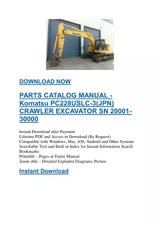 PARTS CATALOG MANUAL - Komatsu PC228USLC-3(JPN) CRAWLER EXCAVATOR SN 20001-30000
