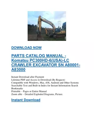 Komatsu PC300HD-6(USA)-LC CRAWLER EXCAVATOR PARTS CATALOG MANUALSN A80001-A83000