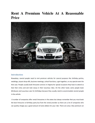 Rent A Premium Vehicle At A Reasonable Price