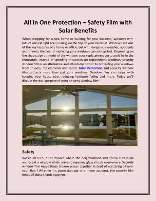 All In One Protection – Safety Film with Solar Benefits