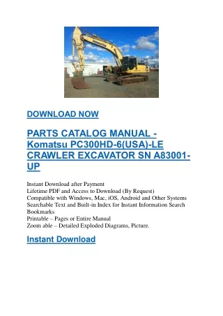 Komatsu PC300HD-6(USA)-LE CRAWLER EXCAVATOR PARTS MANUAL SN A83001-UP