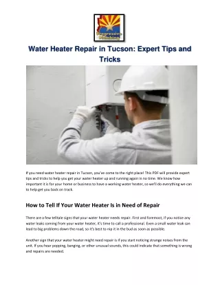 Water Heater Repair in Tucson Expert Tips and Tricks