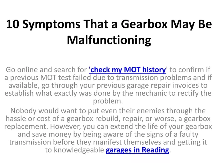 10 symptoms that a gearbox may be malfunctioning