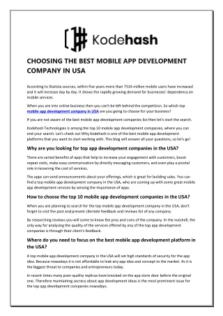 CHOOSING THE BEST MOBILE APP DEVELOPMENT COMPANY IN USA