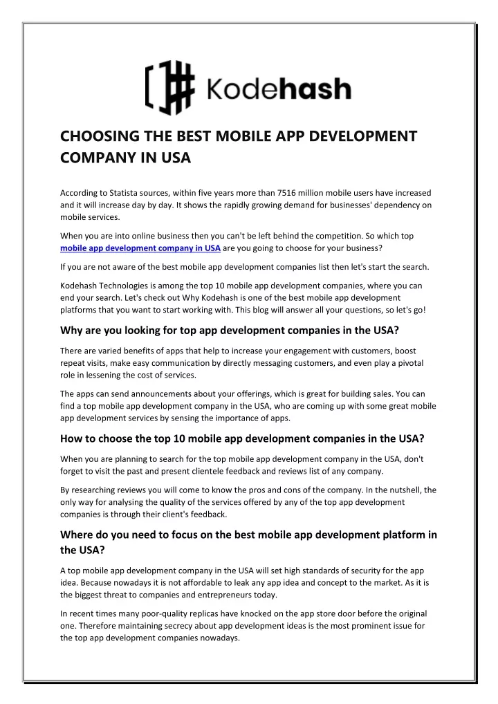 choosing the best mobile app development company