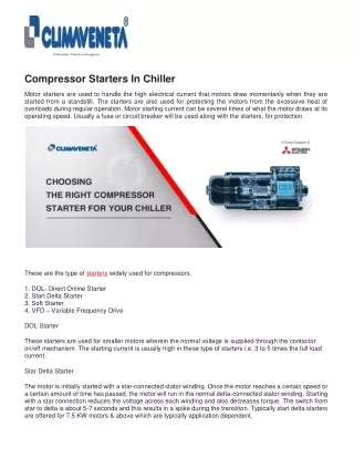 Compressor Starters In Chiller