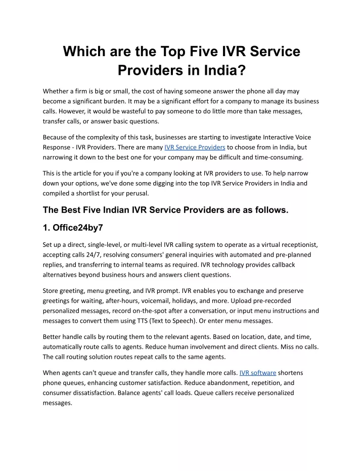 which are the top five ivr service providers