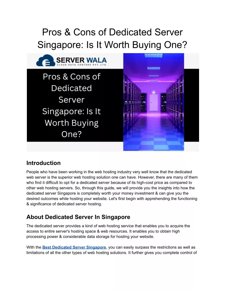 pros cons of dedicated server singapore
