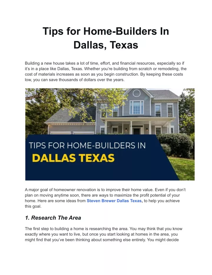 tips for home builders in dallas texas