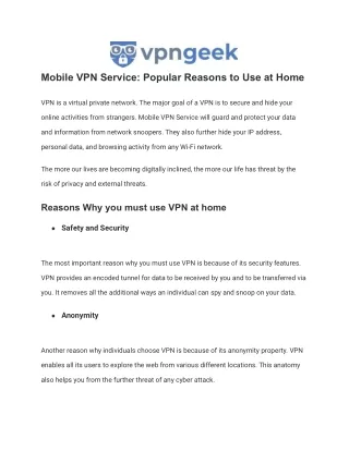 mobile vpn service popular reasons to use at home