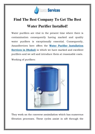 Water Purifier Installation Services in Dhokali Call-7290092205