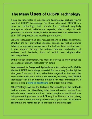 the many uses of crispr technology