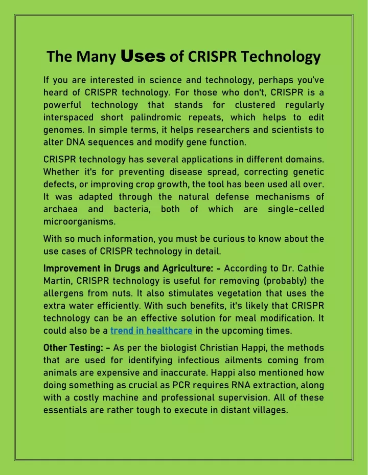 the many uses of crispr technology