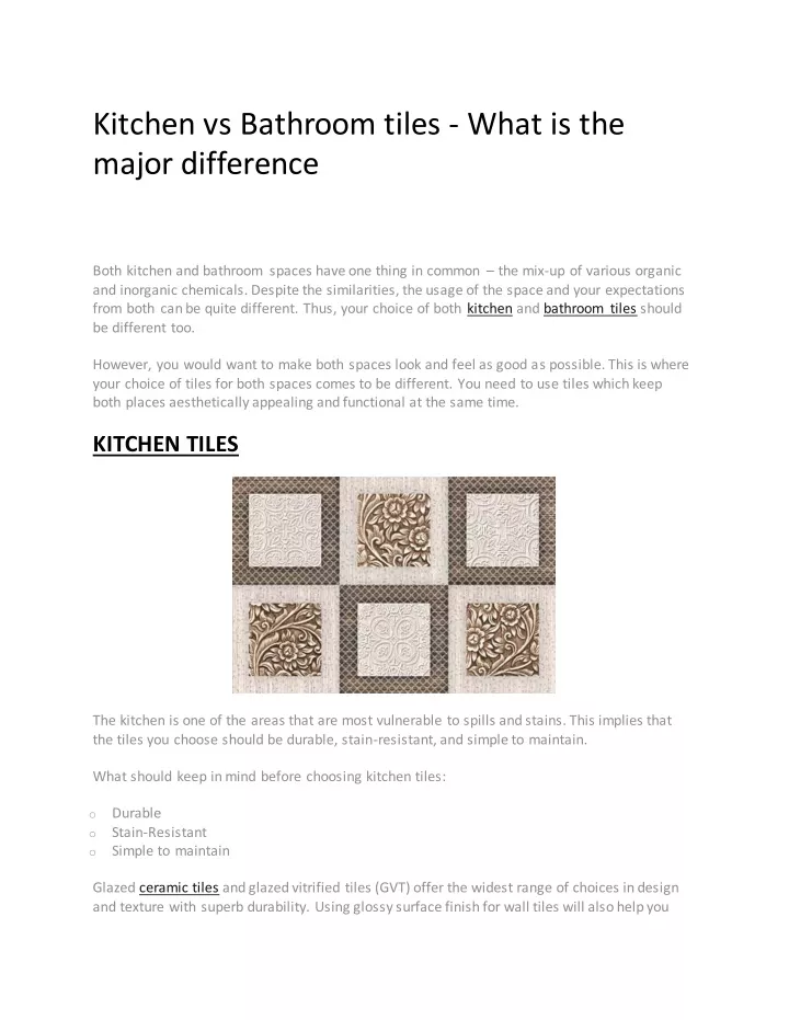 kitchen vs bathroom tiles what is the major