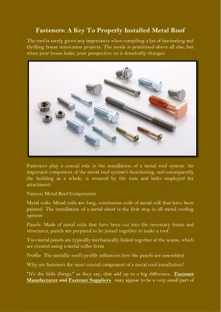 fasteners a key to properly installed metal roof