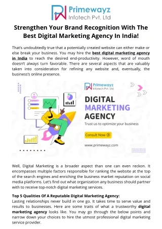 Strengthen Your Brand Recognition With The Best Digital Marketing Agency