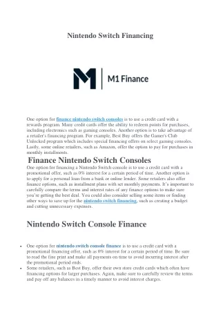Nintendo Switch Financing