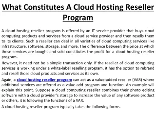 What Constitutes A Cloud Hosting Reseller Program