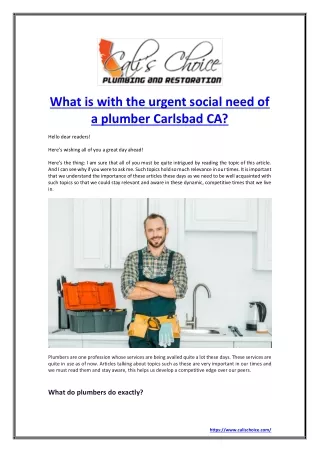 What is with the urgent social need of a plumber Carlsbad CA