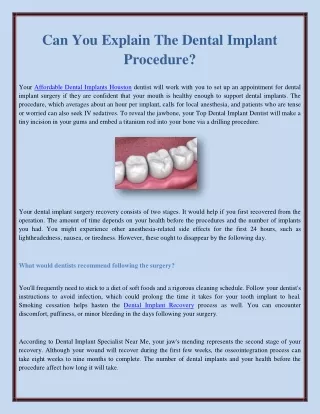 Can You Explain The Dental Implant Procedure?