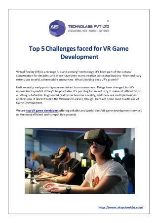 Top 5 Challenges faced for VR Game