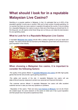 What should I look for in a reputable Malaysian Live Casino