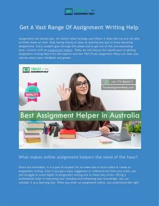 Get A Vast Range Of Assignment Writing Help