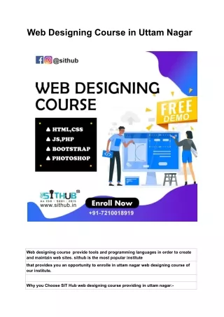 Web Designing Course in Uttam Nagar
