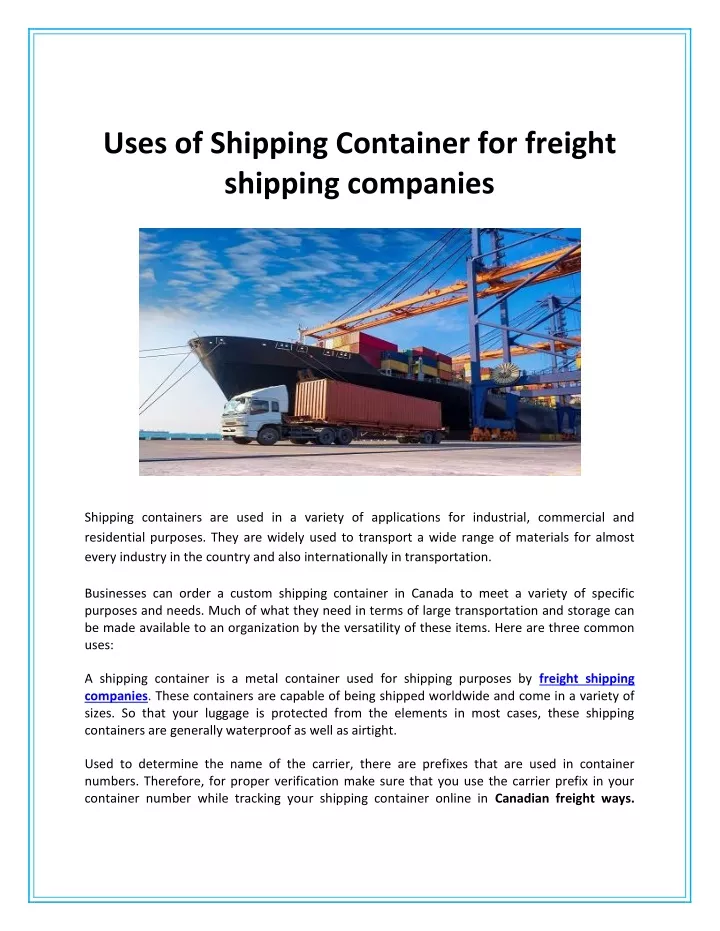 uses of shipping container for freight shipping
