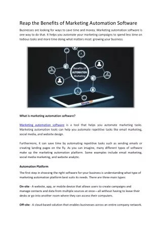 Reap the Benefits of Marketing Automation Software