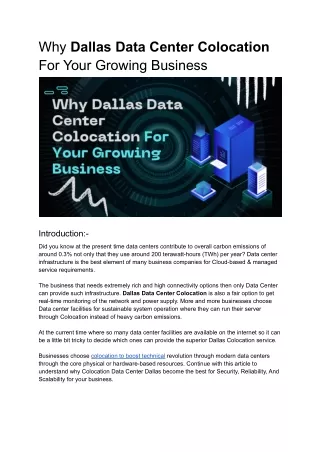 why dallas data center colocation for your