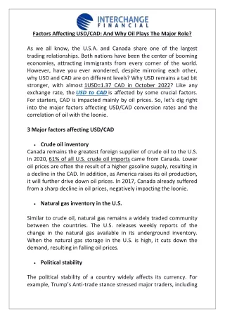 Factors Affecting USD to CAD -And Why Oil Plays The Major Role