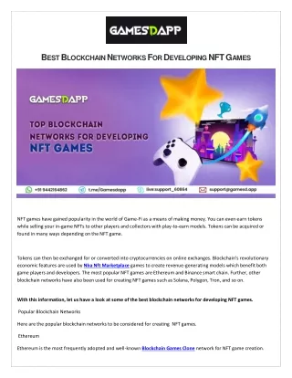 BEST BLOCKCHAIN NETWORKS FOR DEVELOPING NFT GAMES