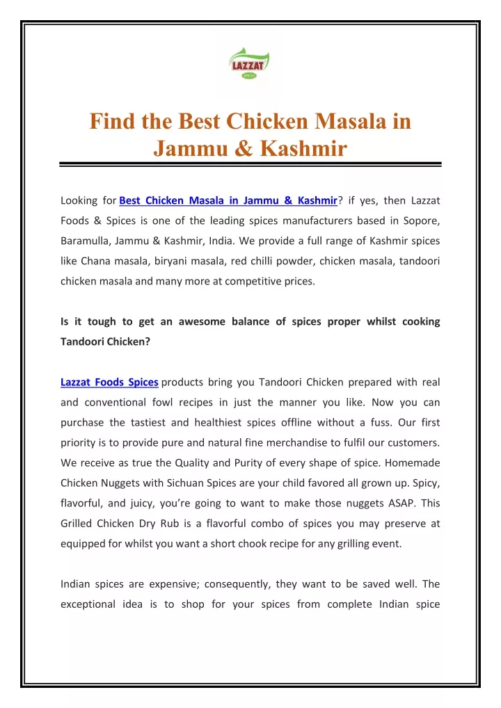 find the best chicken masala in jammu kashmir