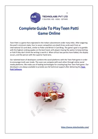 Complete Guide To Play Teen Patti