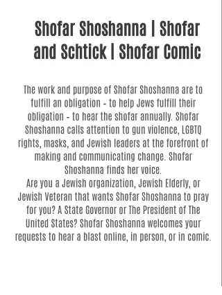 Shofar Shoshanna | Shofar and Schtick | Shofar Comic