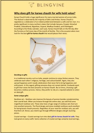 why does gift for karwa chauth for wife hold value