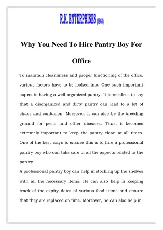 Hire Pantry Boy For Office in Delhi Call-9871739346