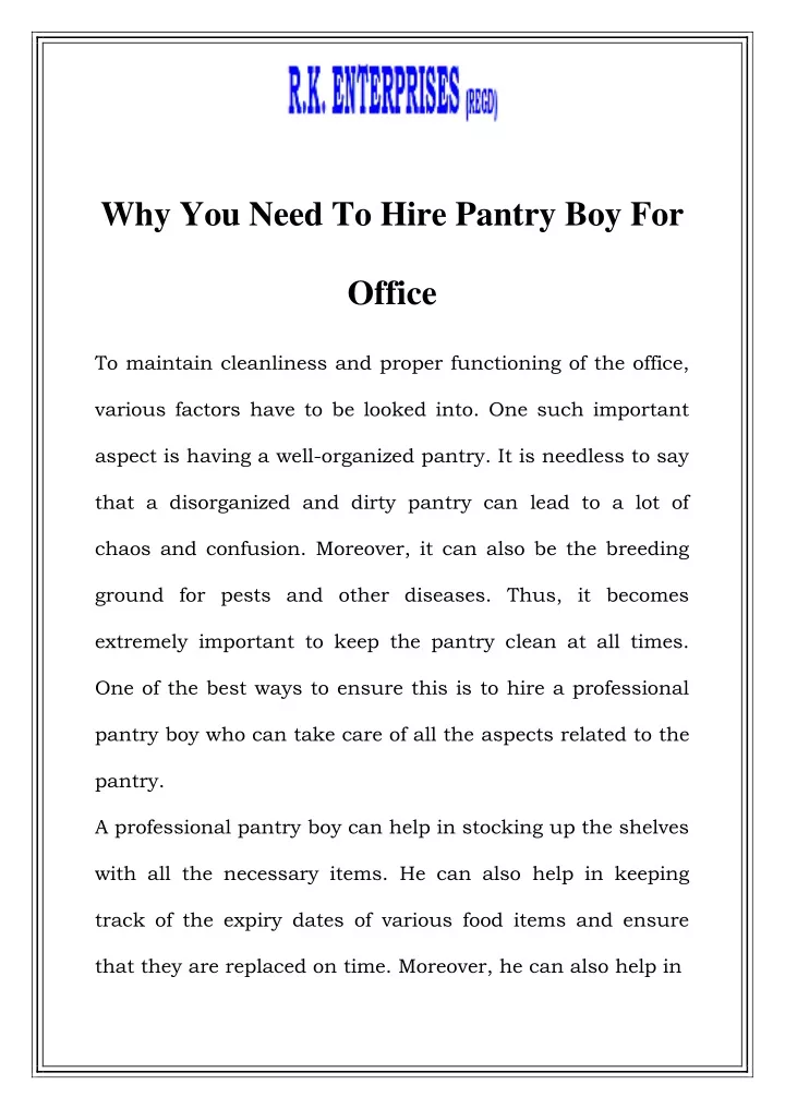 why you need to hire pantry boy for