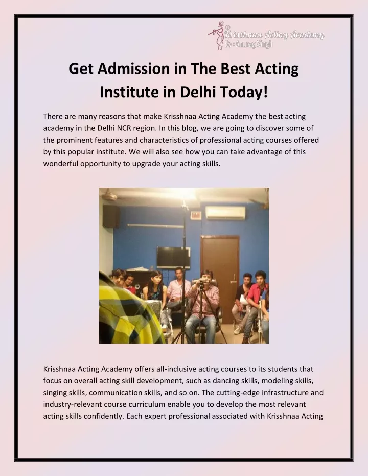 get admission in the best acting institute