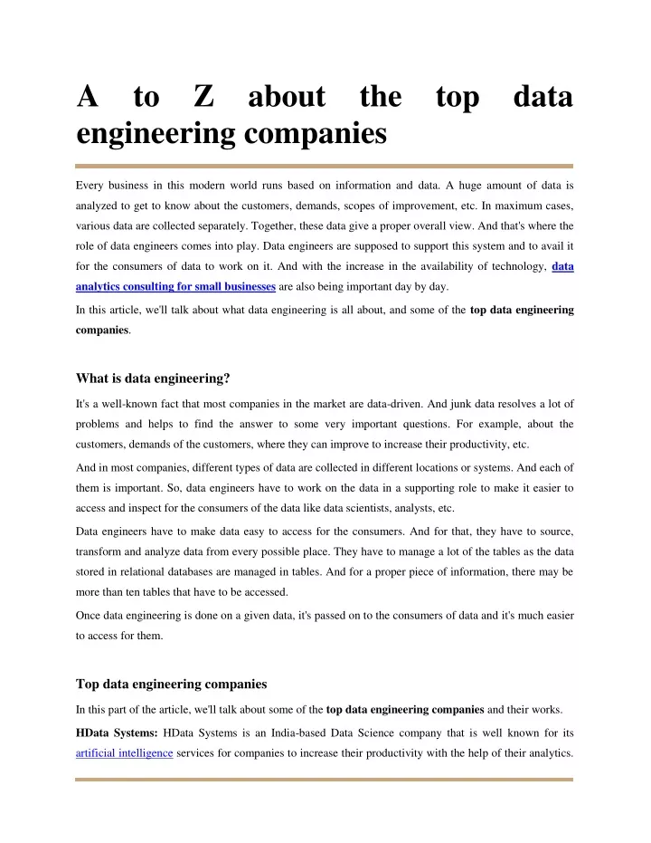 a to z about the top data engineering companies