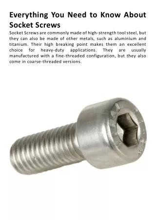 Everything You Need to Know About Socket Screws