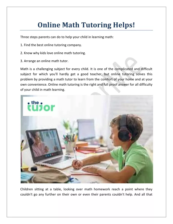 online math tutoring helps