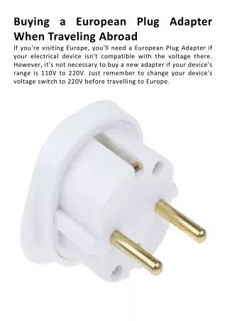 Buying a European Plug Adapter When Traveling Abroad