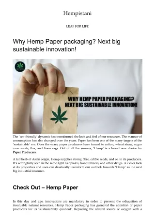 Why Hemp Paper packaging_ Next big sustainable innovation