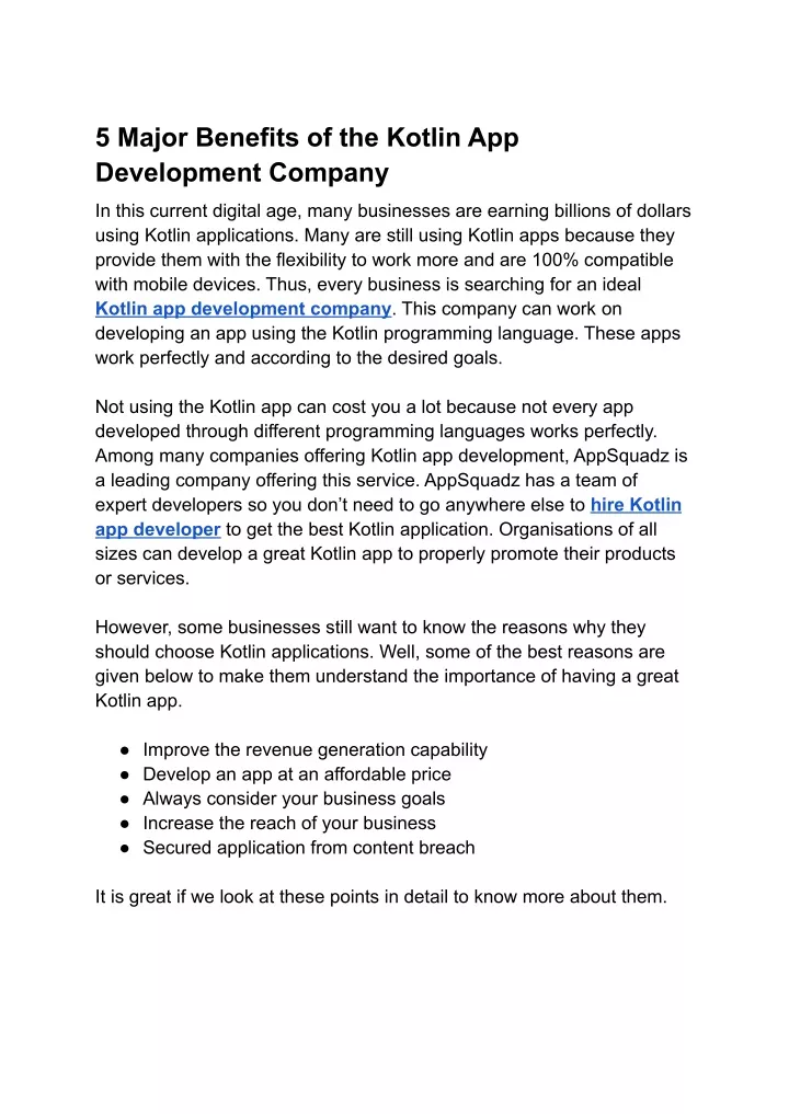 PPT - 5 Major Benefits Of The Kotlin App Development Company PowerPoint ...
