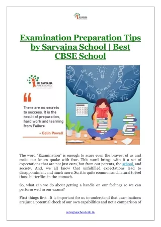 Examination Preparation Tips by Sarvajna School | Best CBSE School Vijayanagar
